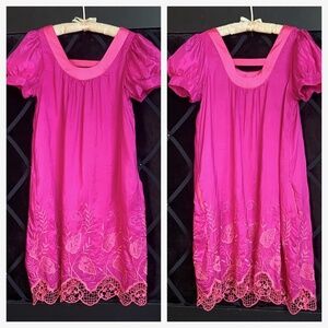 Voom by Joy Han 100% Silk Dress Hot Pink w/Embroidery Detail - L